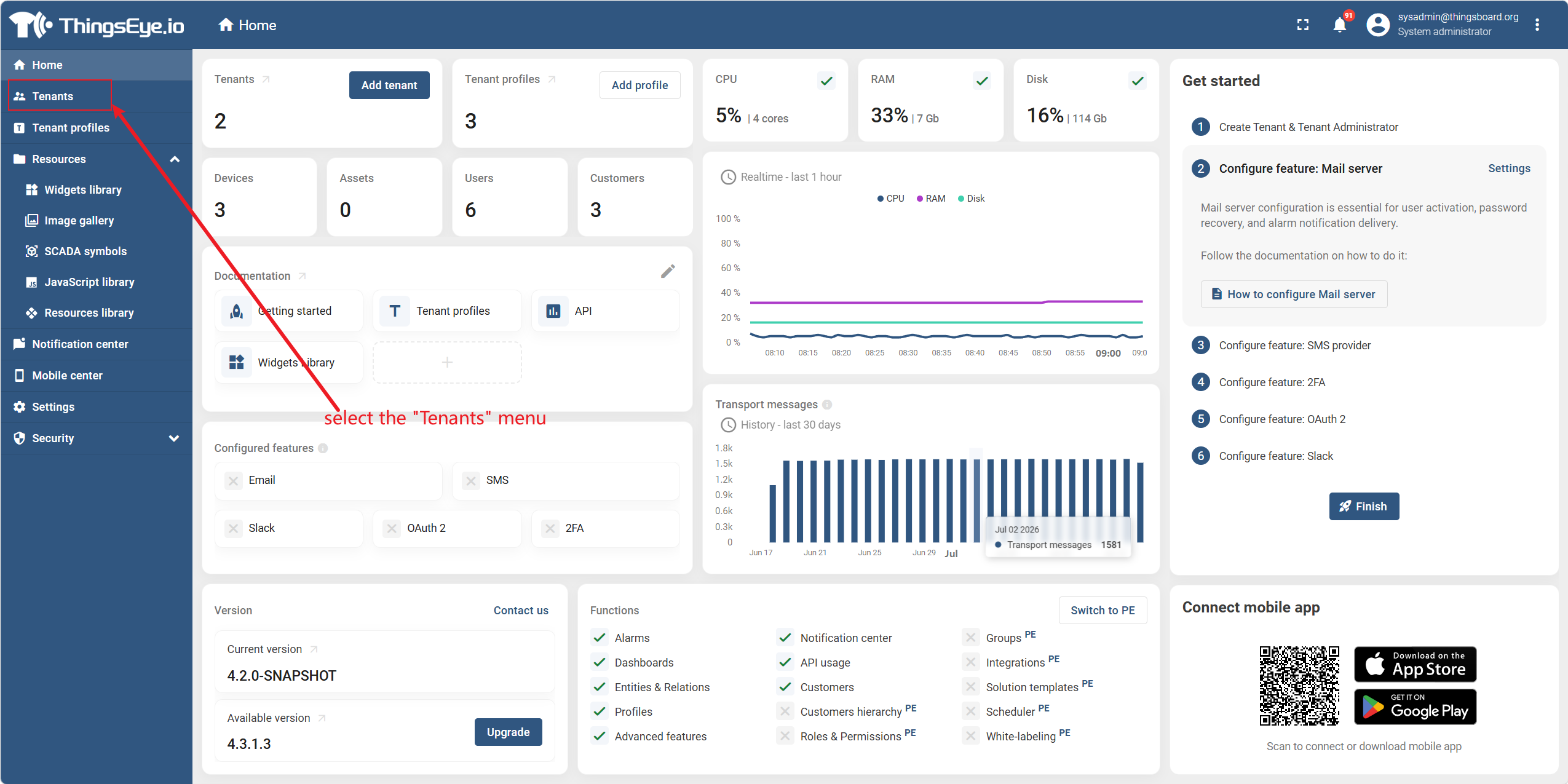 Navigate to Tenant Management Page